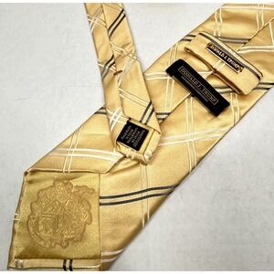 Donald J Trump Signature Tie‎ Mens 100% Silk Yellow Diagonal Striped Check EUC
